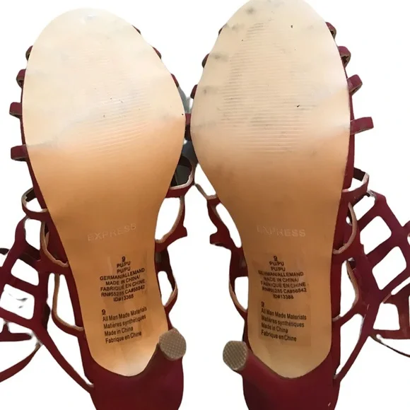 Express Suede Shiraz Wine Burgundy Stiletto High Heel Caged Sandals Size 9 - Picture 5 of 7